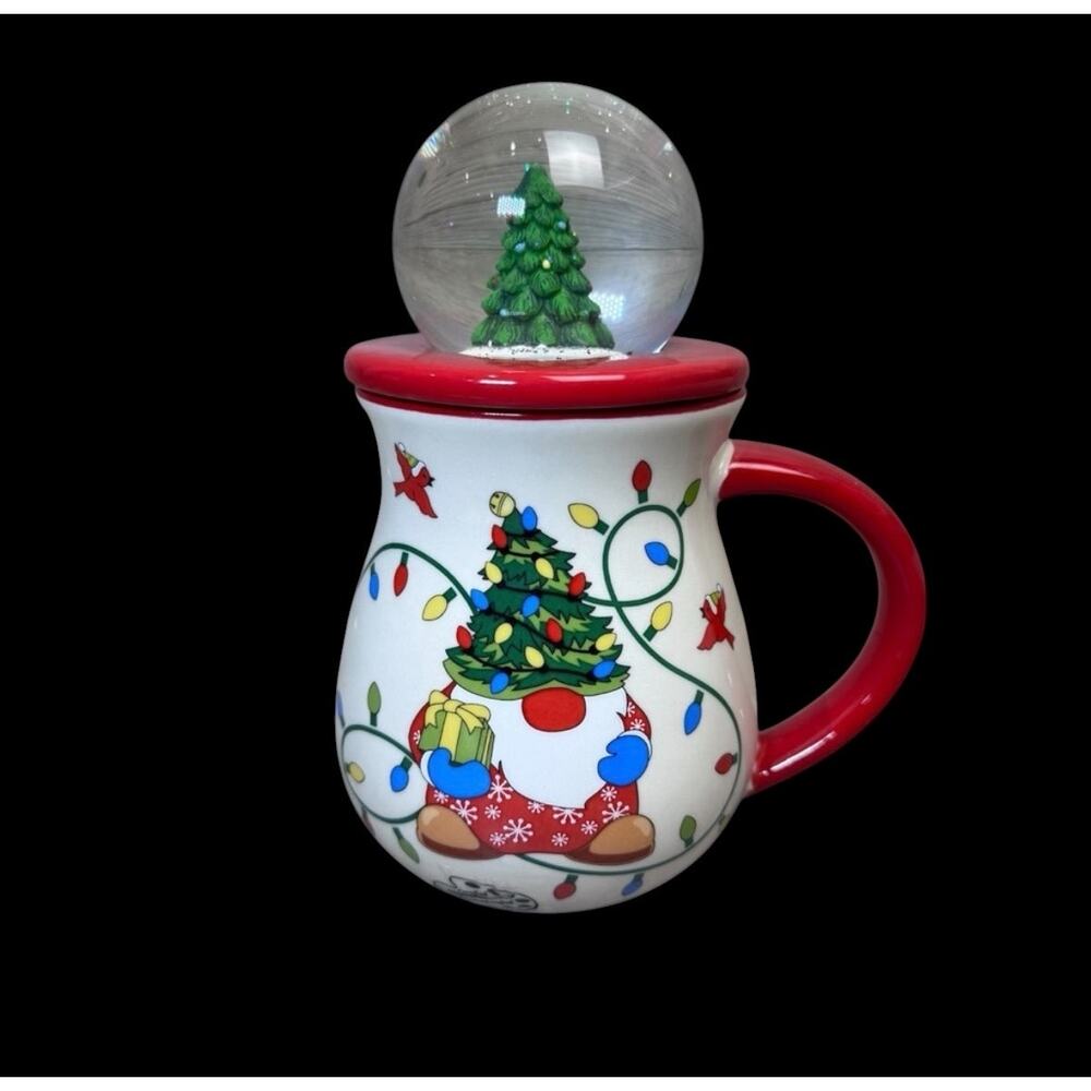 Temptations by Tara Christmas Gnome Snow Globe Mug with Lid QVC Festive Holiday